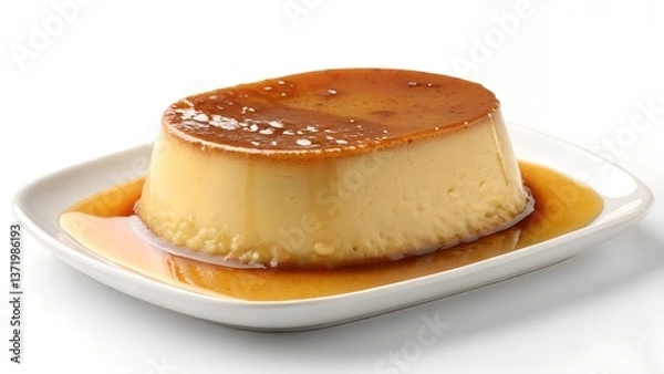 Fototapeta The image presents a single serving of flan