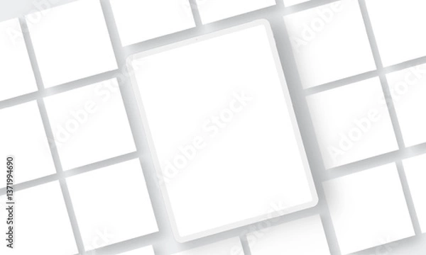Fototapeta Clay Tablet Computer Mockup WIth Square Social Media Posts Templates. Vector Illustration