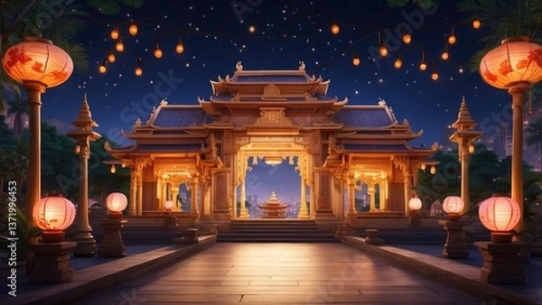 Obraz A beautifully illuminated temple at night,