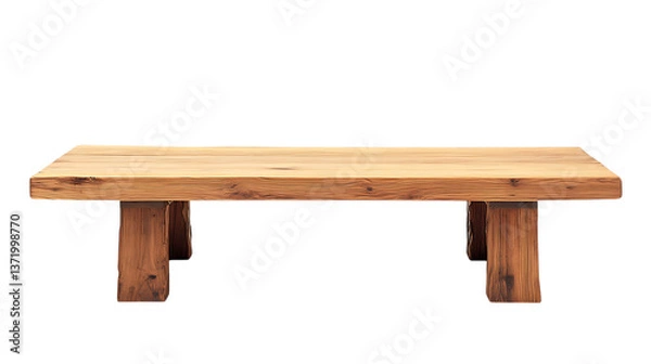 Obraz A traditional Japanese chabudai table made from reclaimed cedar wood, low to the ground with a minimalist design, isolated on a white background, trending in USA 2025 gardens, high-quality PNG
