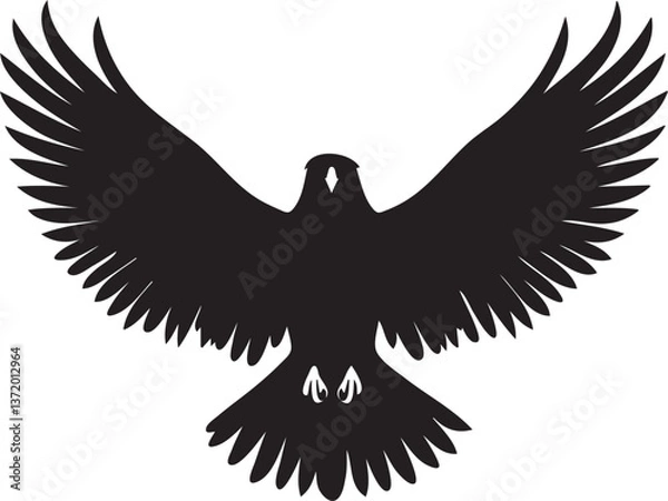 Fototapeta Black flat silhouette vector icon, A large eagle spreading its wings before taking flight