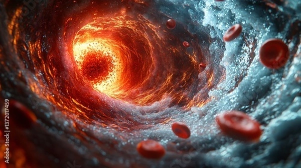 Fototapeta Dynamic blood cell flow in a vortex environment scientific visualization abstract concept