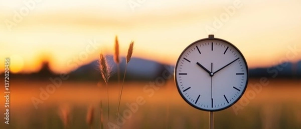 Obraz Clock in field during sunset