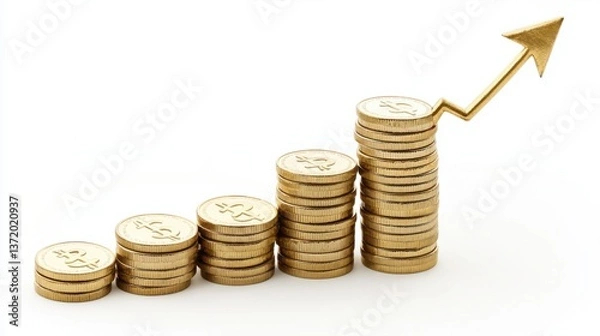 Fototapeta Growth in Financial Investment with Stacks of Coins and Arrow