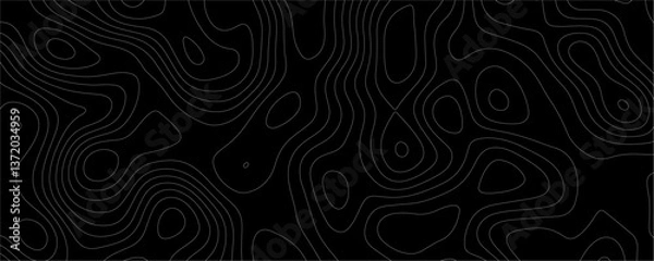 Fototapeta Black Topology and Topography Vector Layered Paper Cutout Abstract Background. Smooth Wavy curve lines banner design vector map seamless pattern. Thin curved wavy lines topology on a black background.