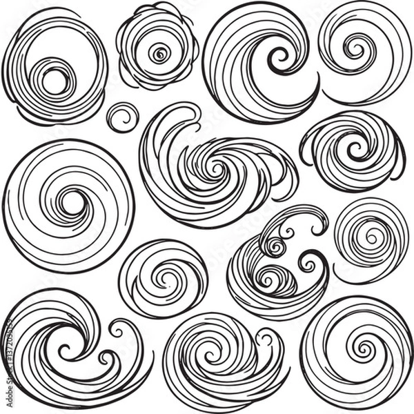 Fototapeta A collection of various stylized black wave and swirl designs