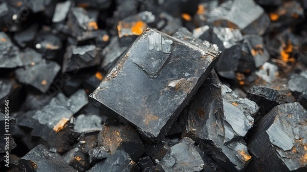 Fototapeta Rough Black Mineral Stones Texture Background Closeup of Dark Grey Crystal Pile