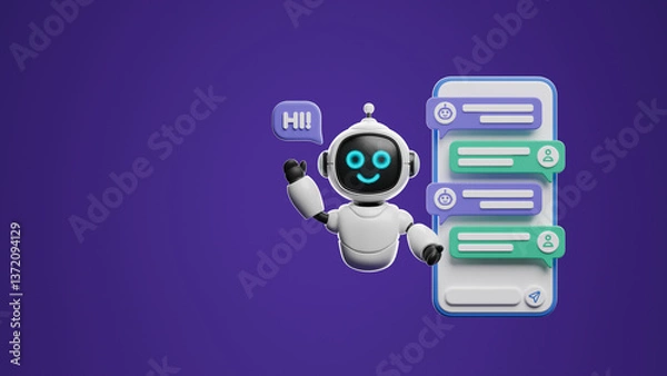 Fototapeta Chatbot AI Artificial Intelligence technology virtual conversation assistant support mobile smart phone online application chatting with customer service automatic answering. 3d rendering.