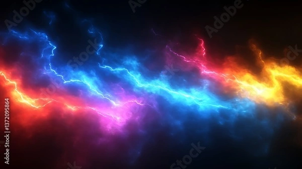 Fototapeta Abstract Digital Art Featuring Electric Blue And Orange Lightning