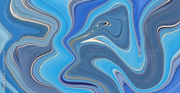 Fototapeta Abstract Art swirl wall texture blue turquoise toned with gold