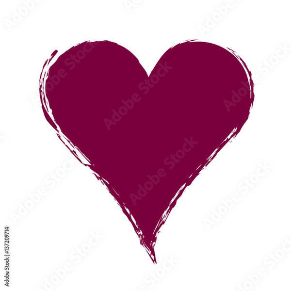 Fototapeta Vector red graphic grunge illustration of heart sign with ink blot, brush strokes, drops isolated on the white background. Series of artistic illustration with splash, blots and brush strokes.