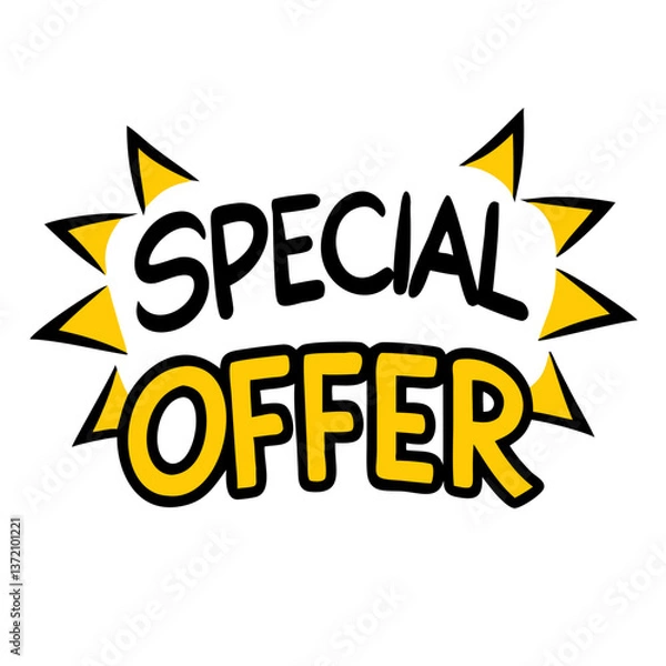 Obraz vibrant yellow banner with a jagged black outline announces "SPECIAL OFFER" for attracting attention to sales and promotions,e-commerce sites,social media,and blogs for deals