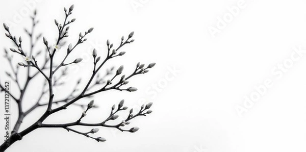 Obraz Delicate branches with intricate details on white background, monochromatic, abstract