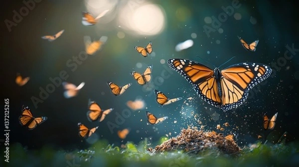 Obraz Monarch butterflies in flight (3)