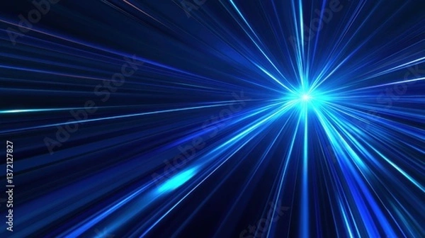 Obraz Abstract modern blue background science, futuristic, energy technology concept. Digital image of light rays, stripes lines with blue light, speed and motion blur over dark blue background illustratio