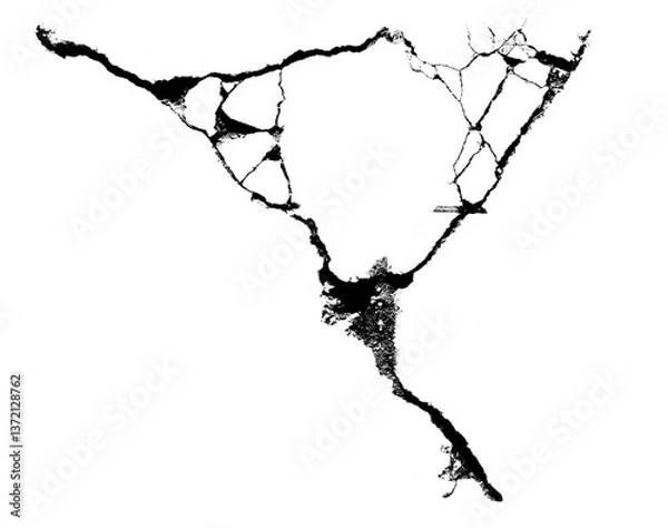 Fototapeta One big crack with many small cracks and holes PNG transparent background