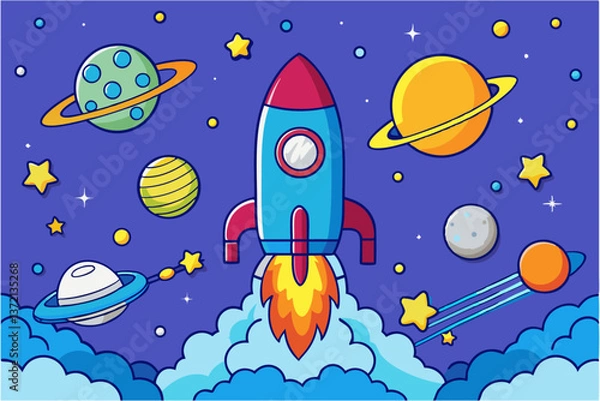 Fototapeta Space scene with rocket background