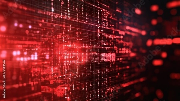 Fototapeta Cybersecurity breach cracked digital shields amid red cyberattack wave technology graphic digital environment illustration