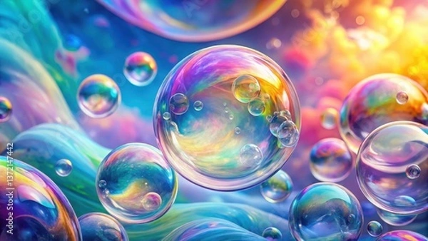 Fototapeta Pastel Rainbow Soap Bubbles on a Swirling Abstract Background