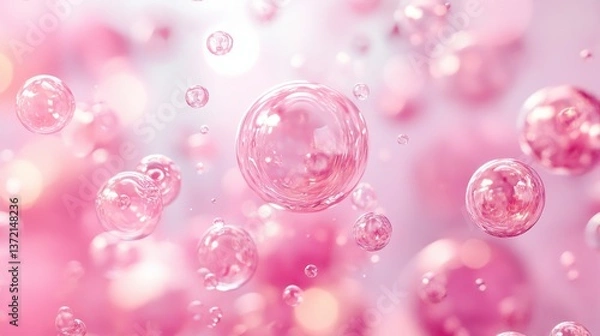 Fototapeta A playful blend of pink bubbles and spheres in a refreshing water setting, creating a colorful and bubbly. illustration