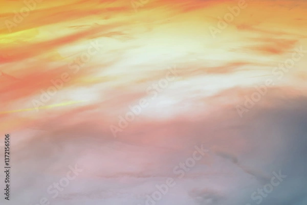 Fototapeta Twilight sky with effect of light in pastel pink, coral, orange, blue tones. Colorful sunset of soft clouds. Background