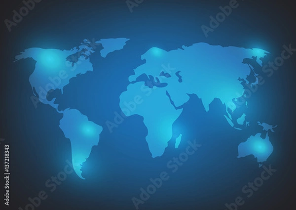 Fototapeta World map background illustration on blue