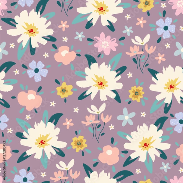 Fototapeta Trendy Hand drawn Wild Meadow florals illustration Seamless Pattern Vector Design, Design for fashion , fabric, textile, wallpaper, cover, web , wrapping and all prints.