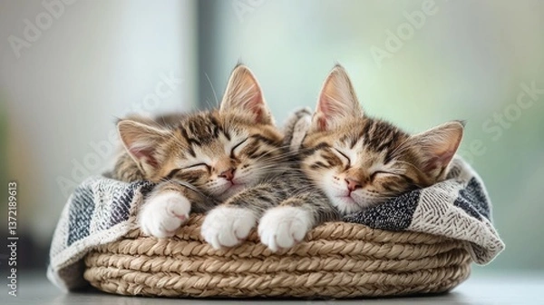 Obraz Two kittens sleeping in a basket