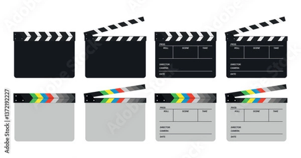 Fototapeta Opened movie film clap board isolated on white background. Clapper board vector set. Vector EPS 10