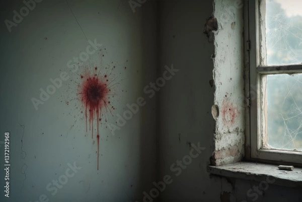 Obraz Crime investigation image of murder scene with blood stain and bullet holes