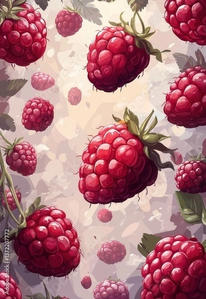 Obraz Ripe raspberries on a light background.
