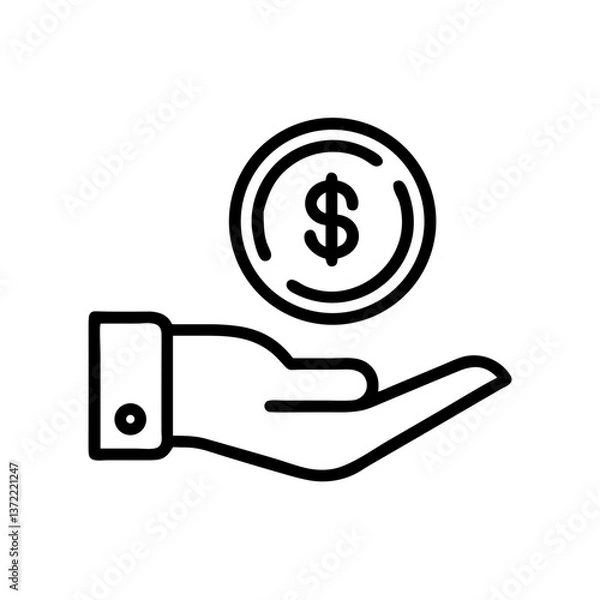 Fototapeta Hand holding dollar coin in minimalist style on white background  