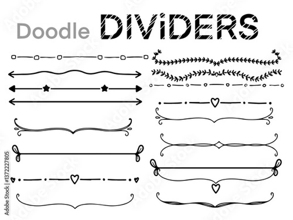 Fototapeta Doodle dividers collection design.Line Borders sketch hand drawn.