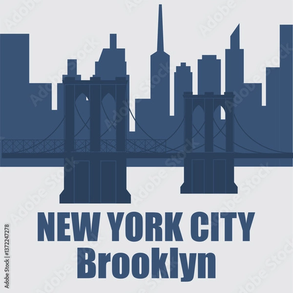 Obraz New York, Brooklyn Bridge typography for t-shirt print. Stylized Brooklyn Bridge silhouette. Tee shirt graphic. Vector