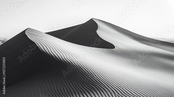 Fototapeta The artistry of a solitary dune emerges as its elegant slopes curve gracefully, casting long shadows that dance across the sand. The majestic rise of this desert feature contrasts