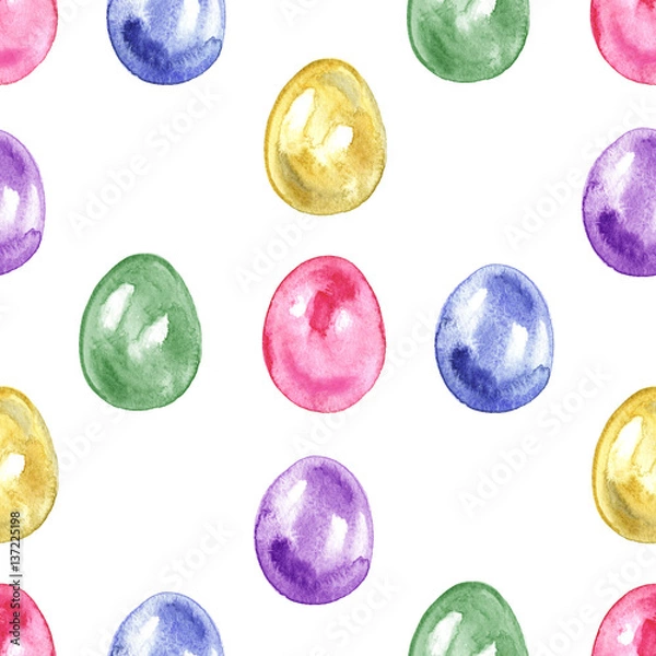 Fototapeta Seamless easter pattern with eggs on white background.