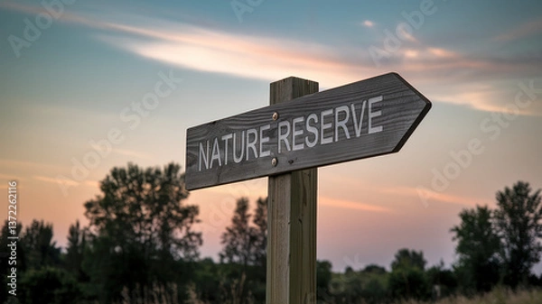 Obraz Wooden Arrow Signpost Against Gradient Sky, Symbolizing Direction and Simplicity