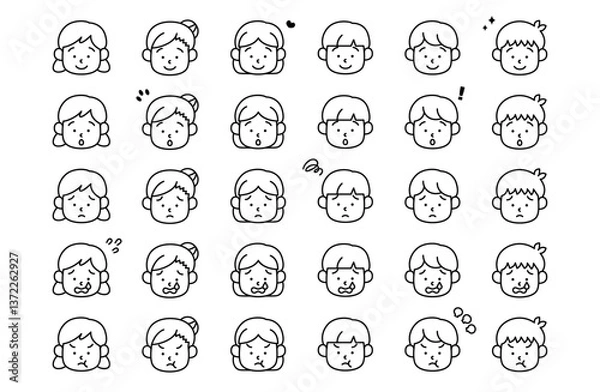 Fototapeta 子供の表情顔アイコンベクターイラスト 喜怒哀楽 感情