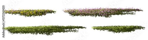 Fototapeta set of grass, Vertor set of spring blossom tree,blooming plants side view  for landscape elevation and section,eco environment concept design,watercolor shrub illustration,colorful season