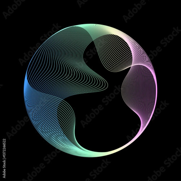 Obraz Abstract colorful rainbow spectrum wave lines in round shape. Neon iridescent wavy line circle frame isolated on black background with copy space for technology, science, music, modern graphic design
