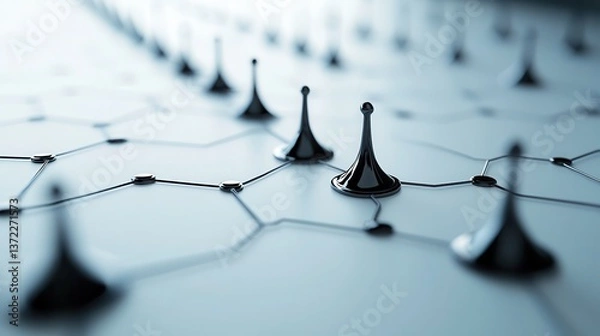 Fototapeta Abstract 3D Chess Piece Network on a Hexagonal Surface