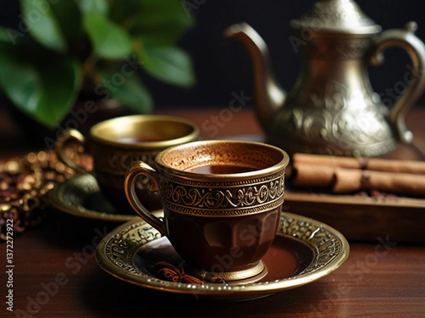 Fototapeta turkish coffee and turkish delights
