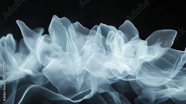 Fototapeta minimalism and abstract illustration, black background, ballpoint drawing art style, white, capillary effect, extremely close-up shot to fluorescent white lotus, white patter with gradient translucent