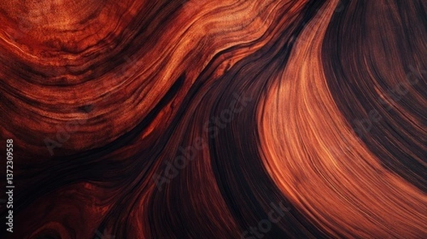 Fototapeta Abstract Wood Texture in Rich Brown and Red Tones, Swirling Patterns with Natural Grain and Smooth Finish for Artistic Use