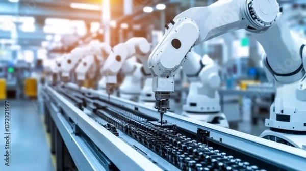 Obraz Automated production line featuring robotic arms in action.