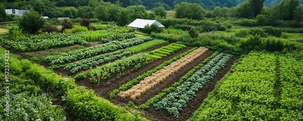 Fototapeta Eco-friendly farming method combining no-till and regenerative techniques to restore land and enhance soil productivity