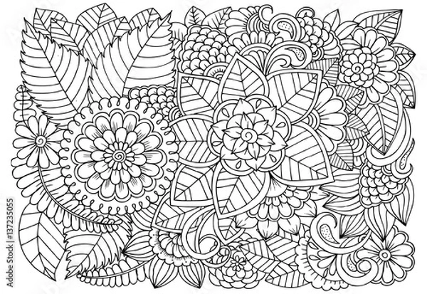 Obraz Beautiful floral pattern in black and white. Can use for print , coloring and card design