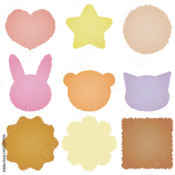 Fototapeta 水彩タッチのもこもこな動物と図形フレームセット