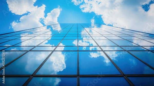 Fototapeta Modern architecture glass building sky reflection blue sky skyscraper