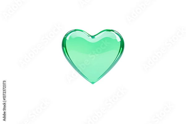 Fototapeta A glossy, green heart shape with a smooth surface reflecting light, symbolizing love and affection.